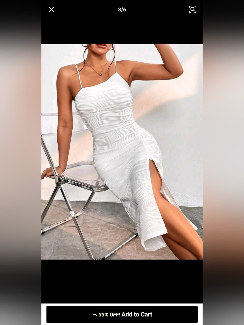 Shein Curve Woman's Textured Ruched Bodice Asymmetrical White Dress 2XL